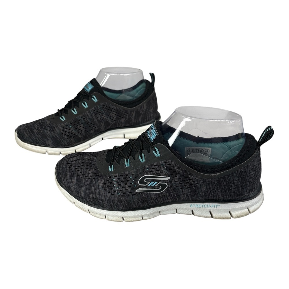 Skechers Women Size 6.5 Sneakers Black Aqua Air-Cooled Memory Foam SN22722 Shoes